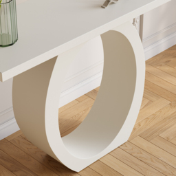 1000mm Modern White Console Table with Circle Base White Wooden Entryway Table - thumbnail 5
