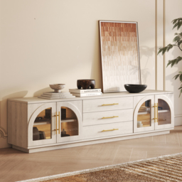 Arune 2032 mm Mid-Century Modern Black TV Stand Coffee Table Set with LED Lights and Arched Glass Cabinet Doors - thumbnail 4