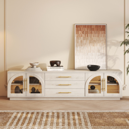 Arune 2032 mm Mid-Century Modern Black TV Stand Coffee Table Set with LED Lights and Arched Glass Cabinet Doors - thumbnail 6
