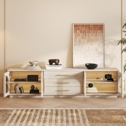 Arune 2032 mm Mid-Century Modern Black TV Stand Coffee Table Set with LED Lights and Arched Glass Cabinet Doors - thumbnail 5