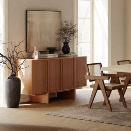 Mid-Century 164cm Walnut Wood Fluted Sideboard with Storage & Adjustable Shelves - thumbnail 3