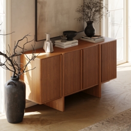 Mid-Century 164cm Walnut Wood Fluted Sideboard with Storage & Adjustable Shelves - thumbnail 2
