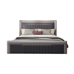 Queen Low Profile Platform Bed Upholstered Wingback Bed in Grey - thumbnail 4