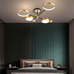 Nordic Style Semi Flush Mount Lighting Gold/Black Ceiling Light Fixture LED Ring - thumbnail 1