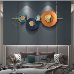 Modern Metal Wall Decor Geometric Round Home Wall Art Orange & Gold & Blue Living Room - thumbnail 6