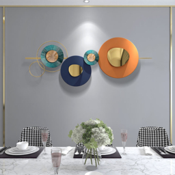 Modern Metal Wall Decor Geometric Round Home Wall Art Orange & Gold & Blue Living Room - thumbnail 7