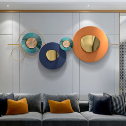 Modern Metal Wall Decor Geometric Round Home Wall Art Orange & Gold & Blue Living Room - thumbnail 4