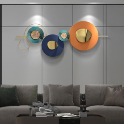 Modern Metal Wall Decor Geometric Round Home Wall Art Orange & Gold & Blue Living Room - thumbnail 5