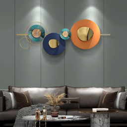 Modern Metal Wall Decor Geometric Round Home Wall Art Orange & Gold & Blue Living Room - thumbnail 2