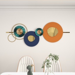 Modern Metal Wall Decor Geometric Round Home Wall Art Orange & Gold & Blue Living Room - thumbnail 3