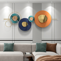 Modern Metal Wall Decor Geometric Round Home Wall Art Orange & Gold & Blue Living Room