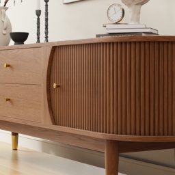1830mm Ash Wood Fluted TV Stand Mid Century Modern Media Console with Storage in Walnut - thumbnail 8