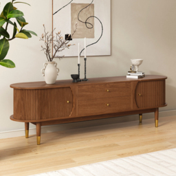 1830mm Ash Wood Fluted TV Stand Mid Century Modern Media Console with Storage in Walnut