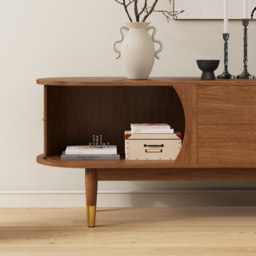 1830mm Ash Wood Fluted TV Stand Mid Century Modern Media Console with Storage in Walnut - thumbnail 6