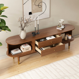 1830mm Ash Wood Fluted TV Stand Mid Century Modern Media Console with Storage in Walnut - thumbnail 3