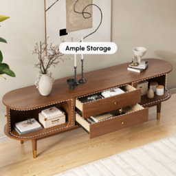 1830mm Ash Wood Fluted TV Stand Mid Century Modern Media Console with Storage in Walnut - thumbnail 8