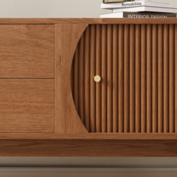 1830mm Ash Wood Fluted TV Stand Mid Century Modern Media Console with Storage in Walnut - thumbnail 5