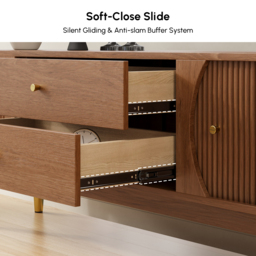 1830mm Ash Wood Fluted TV Stand Mid Century Modern Media Console with Storage in Walnut - thumbnail 9