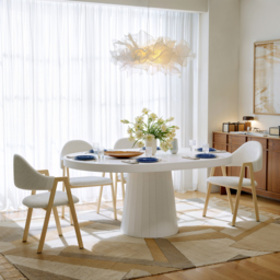 "Extendable Dining Table Set 39""-55"" Japandi White Dining Table & 6 Walnut Wood Dining Chairs" - thumbnail 2