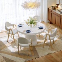 "Extendable Dining Table Set 39""-55"" Japandi White Dining Table & 6 Walnut Wood Dining Chairs" - thumbnail 1