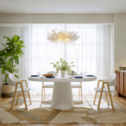 "Extendable Dining Table Set 39""-55"" Japandi White Dining Table & 6 Walnut Wood Dining Chairs" - thumbnail 3