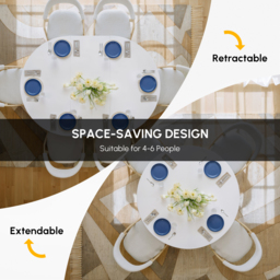 "Extendable Dining Table Set 39""-55"" Japandi White Dining Table & 6 Walnut Wood Dining Chairs" - thumbnail 5