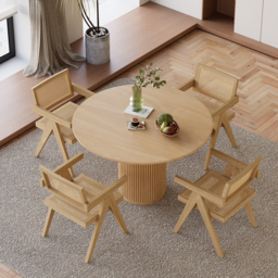 Japandi 1000mm Round Wood Dining Table for 4 Person Natural Pedestal Base - thumbnail 3
