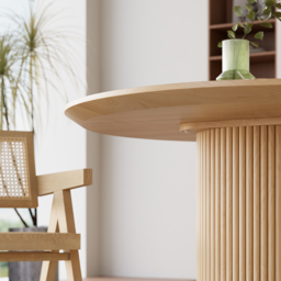 Japandi 1000mm Round Wood Dining Table for 4 Person Natural Pedestal Base - thumbnail 6