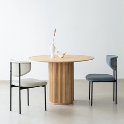 Japandi 1000mm Round Wood Dining Table for 4 Person Natural Pedestal Base - thumbnail 1
