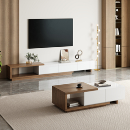 Living Room Cabinet Set 2550 mm Extendable TV Stand & 1750 mm Retracted Coffee Table Set - thumbnail 1