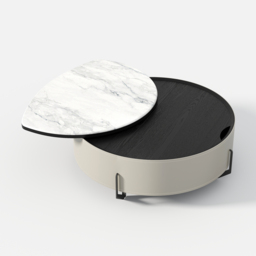 Round Lift-Top Coffee Table with Modern Faux Marble Tabletop and Leather Side - thumbnail 8