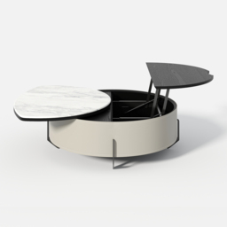 Round Lift-Top Coffee Table with Modern Faux Marble Tabletop and Leather Side - thumbnail 7
