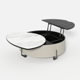 Round Lift-Top Coffee Table with Modern Faux Marble Tabletop and Leather Side - thumbnail 6