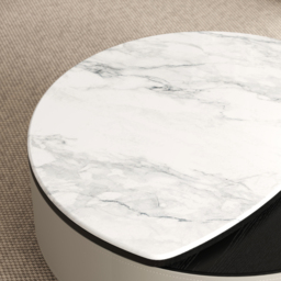Round Lift-Top Coffee Table with Modern Faux Marble Tabletop and Leather Side - thumbnail 5