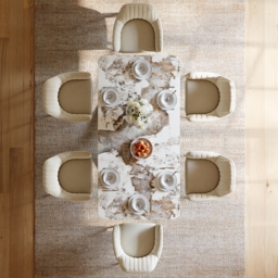 180 cm Modern Stone Top Rectangle Dining Table with Stainless Steel Trestle - thumbnail 3