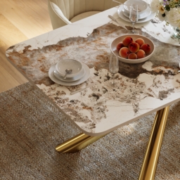 180 cm Modern Stone Top Rectangle Dining Table with Stainless Steel Trestle - thumbnail 4