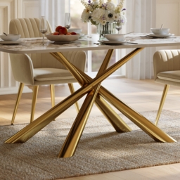 180 cm Modern Stone Top Rectangle Dining Table with Stainless Steel Trestle - thumbnail 5