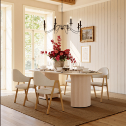 180cm Faux Travertine Oval Dining Table with Fluted Base & Storage - thumbnail 3