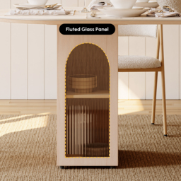 180cm Faux Travertine Oval Dining Table with Fluted Base & Storage - thumbnail 8