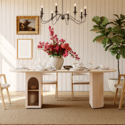 180cm Faux Travertine Oval Dining Table with Fluted Base & Storage - thumbnail 4