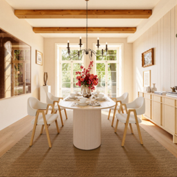 180cm Faux Travertine Oval Dining Table with Fluted Base & Storage - thumbnail 5