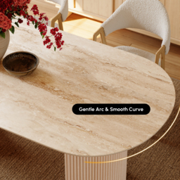 180cm Faux Travertine Oval Dining Table with Fluted Base & Storage - thumbnail 7