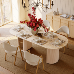 180cm Faux Travertine Oval Dining Table with Fluted Base & Storage - thumbnail 2