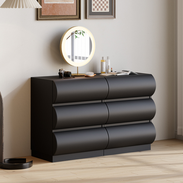Leather Humply Modern Black 6 Drawer Dresser Chest with Storage Cabinet - image 1