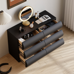 Leather Humply Modern Black 6 Drawer Dresser Chest with Storage Cabinet - thumbnail 4