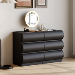 Leather Humply Modern Black 6 Drawer Dresser Chest with Storage Cabinet - thumbnail 1