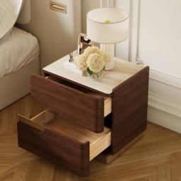 Hovra 2-Drawer Nightstand with Charging Station & Travertine Sintered Stone Top - thumbnail 4