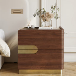 Hovra 2-Drawer Nightstand with Charging Station & Travertine Sintered Stone Top