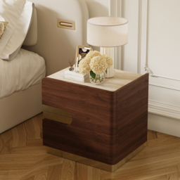 Hovra 2-Drawer Nightstand with Charging Station & Travertine Sintered Stone Top - thumbnail 3