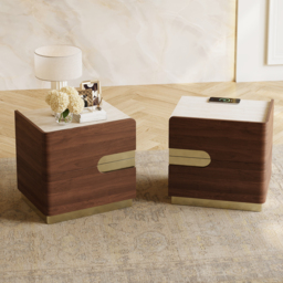 Hovra 2-Drawer Nightstand with Charging Station & Travertine Sintered Stone Top - thumbnail 5